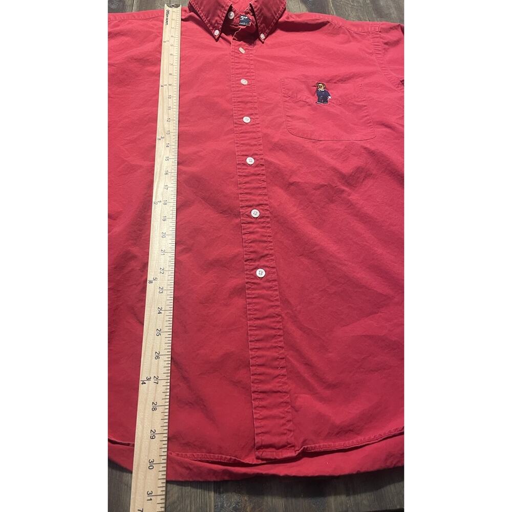 Polo Ralph Lauren Tilden Button Down Shirt Mens Medium Red Polo Bear Golf 90s - Picture 11 of 12